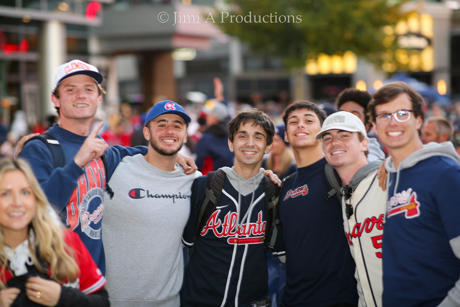 Group of Fans Smile at Braves Watch Party