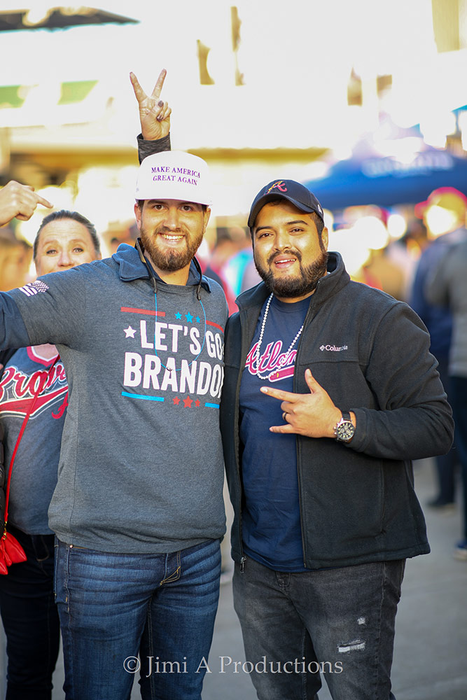 Excited Braves fans pose